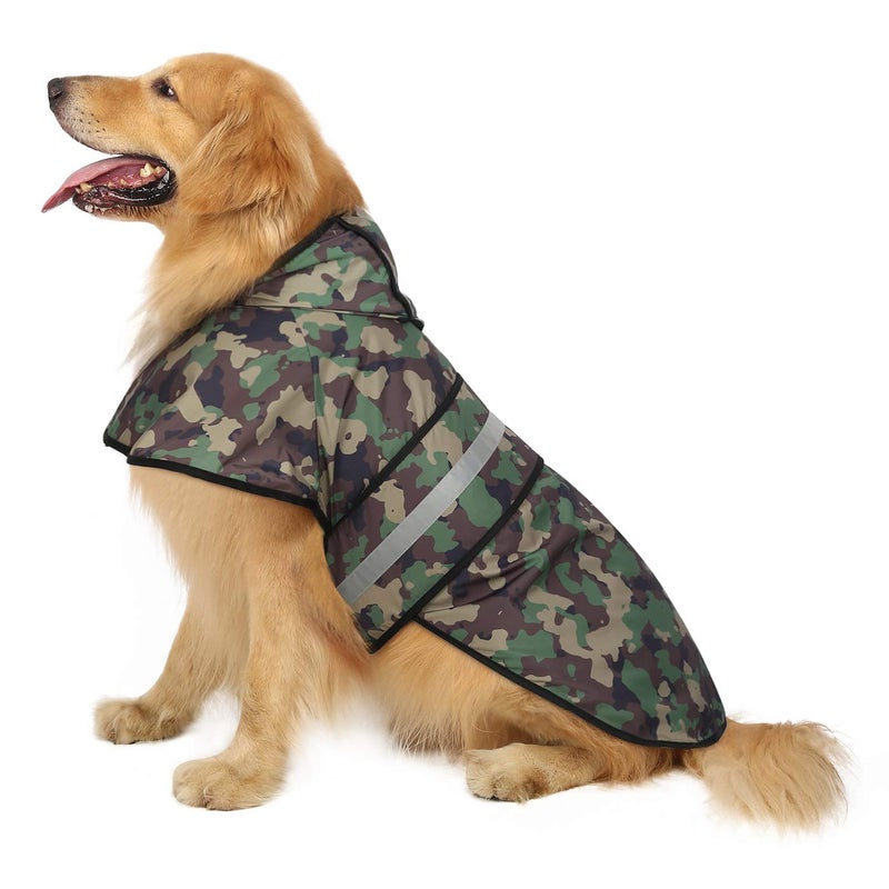 HDE Dog Raincoat Jacket Reflective Adjustable Hooded Pet Poncho Rain Coat with Leash Hole for Small to X-Large Dogs Camo - L - Image 1